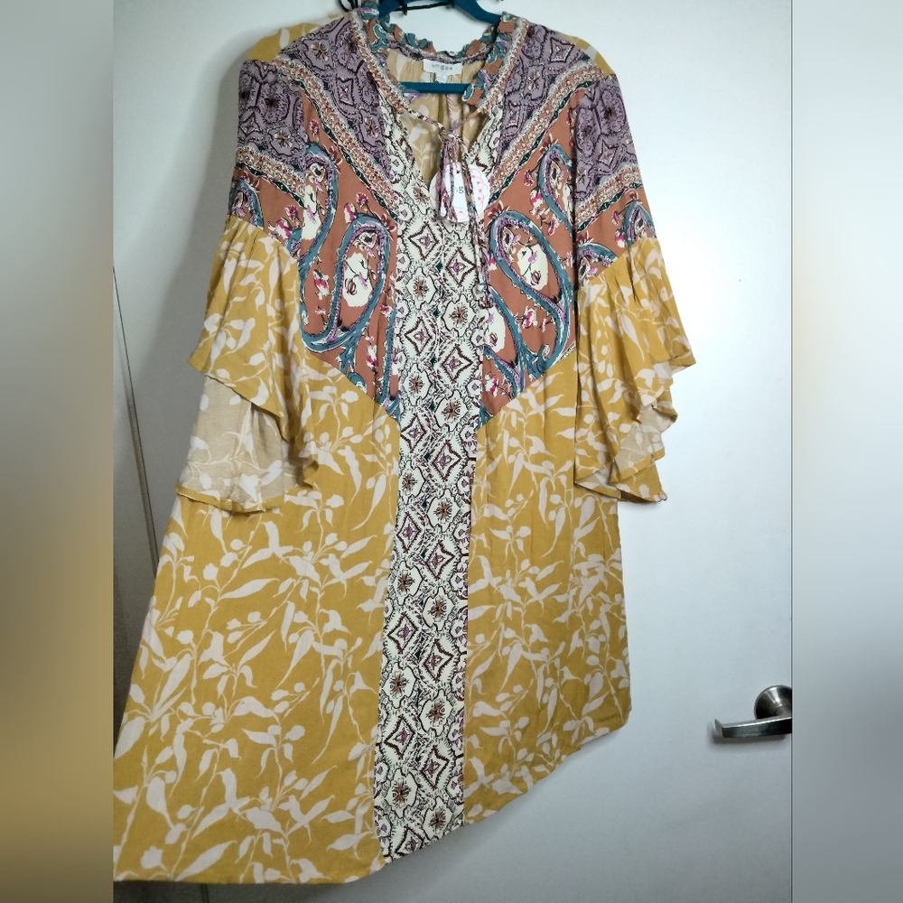 Umgee USA (Size M) Multicolor Floral Flutter SS Boho Above Knee Dress (NEW-NWT) - Picture 6 of 13